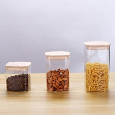 Borosilicate Food Glass Jars With Bamboo Lid-3 Pieces_0